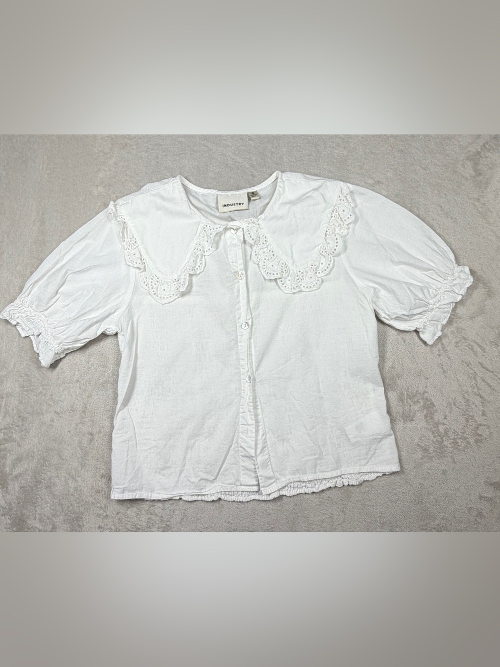 Industry White 100% Cotton Peter Pan Collar Cropped Buttoned Blouse Size Small